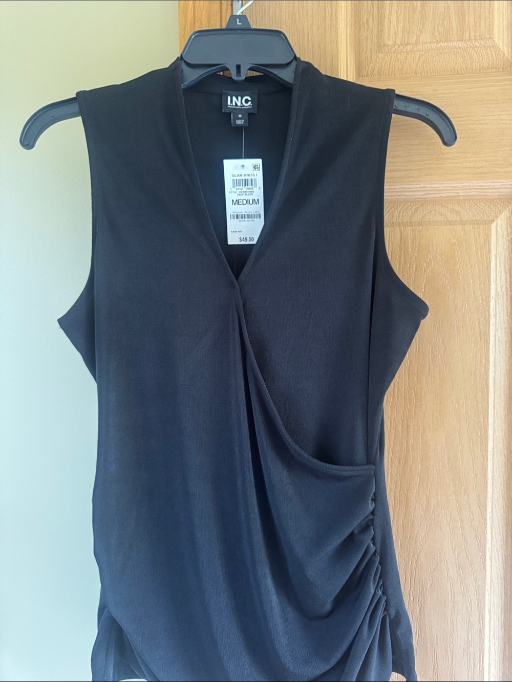 INC International Concepts Black Draped V-Neck Sleeveless Top